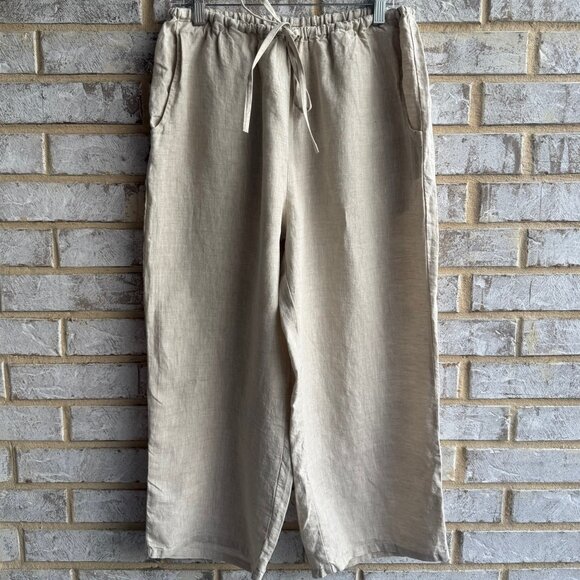 Linen Dream Lagenlook 100% Linen Tie Waist Wide Leg Cropped Pants Women's Size S - Picture 1 of 7